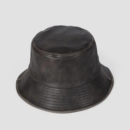 Women Hats Retro Leather Fisherman Men Bucket Fashion Caps Outdoor Flat Sunshade