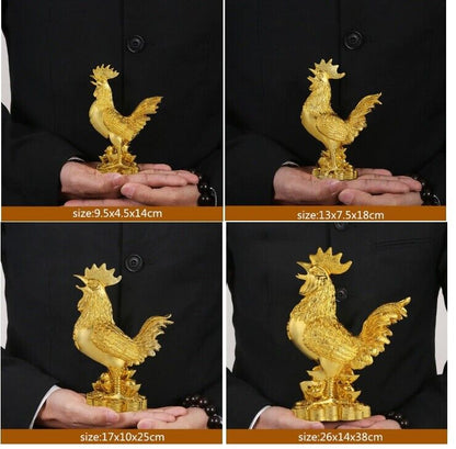 Chicken Figurine Gold Plating Lucky Cock Home Decoration Resin Statue 26x14x38cm