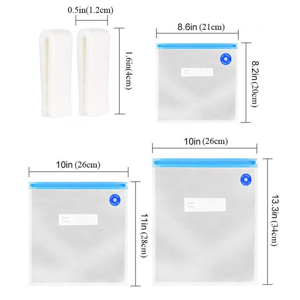 17pcs/set Reusable Vacuum Bag Food Saver Sealer Ziplock Storage Seal Pouch Bags