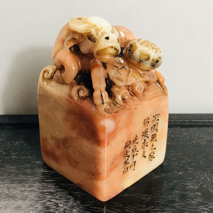Chinese Peking Shoushan Stone Carved Cattle Statue Seal Figurines Collection Art