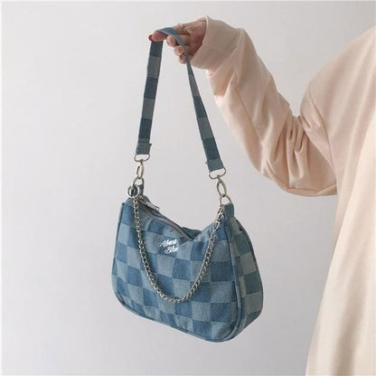 Blue Vintage Japanese Style Chains Women Shoulder Bag Soft Top Handle Purse 1 PC