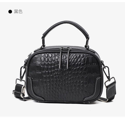 Genuine Leather Bag Wide Strap Handbag Crossbody Polyester Shell Shoulder Purse