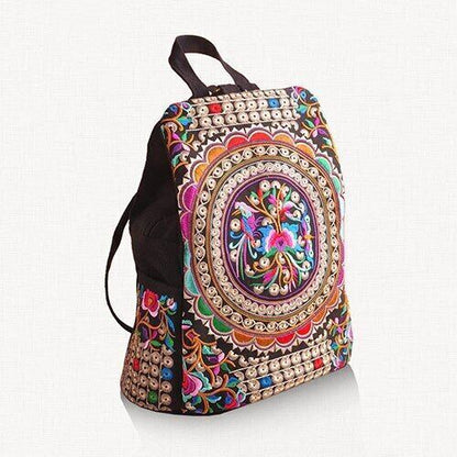 Women Canvas Backpacks Handmade Floral Embroidery Schoolbag Denim Travel Bags