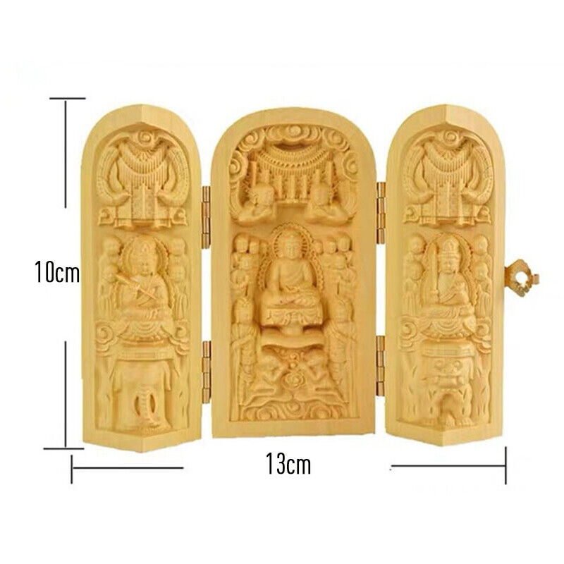 Buddha Statue Carved Wooden Sculpture Decor Three Open Box Home Ornaments NEW