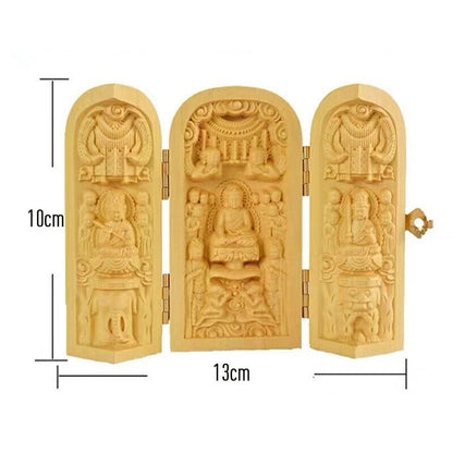 Buddha Statue Carved Wooden Sculpture Decor Three Open Box Home Ornaments NEW