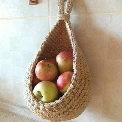 Wall Hanging Vegetable Fruits Storage Baskets Natural Wicker Woven Kitchen Shelf