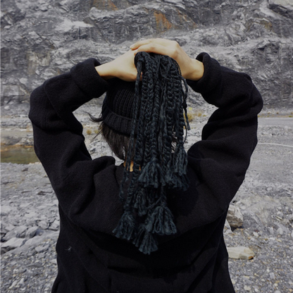 New Fashion Hat Women Black Flexible Headgear Twist Braid Beanie Cap Tide Scarf