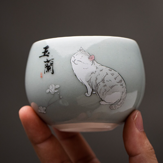 Cute Cat Ceramic Tea Cups Porcelain Kung Fu Tea Cup 110ml