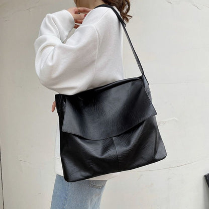 Synthetic Leather Bag Messenger Purse Vintage Black Shoulder Bags Large Handbags