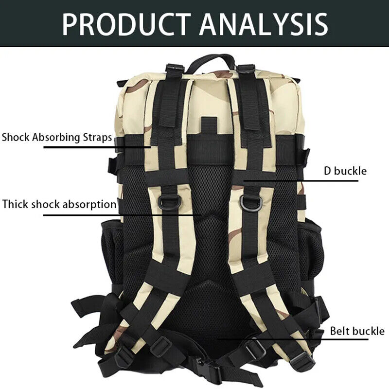 Tactical Backpack Training Gym Bag Hiking Camping Travel Army 3D Trekking