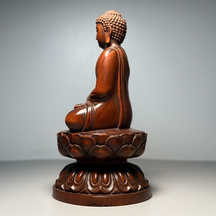 Vintage Chinese Boxwood Carved Shakyamuni Buddha Statue Ornaments Wood Figurines