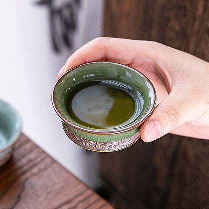 China tea cup relief master cup porcelain kungfu tea cup longquan celadon teacup