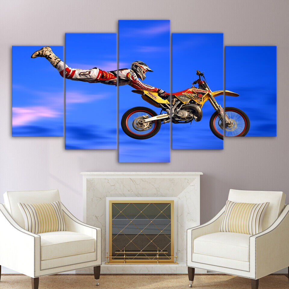 Motocross Limit Jumps Motorcycle Canvas Prints Painting Wall Art Home Decor 5PCS