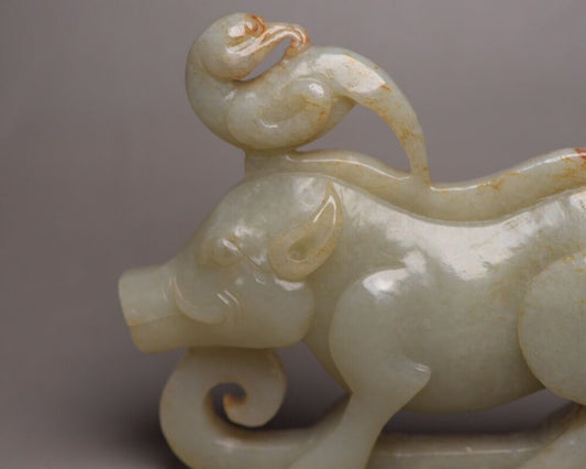 Chinese Old Natural Hetian Jade Hand Carved Pig Statue Figurines Art Work Rare