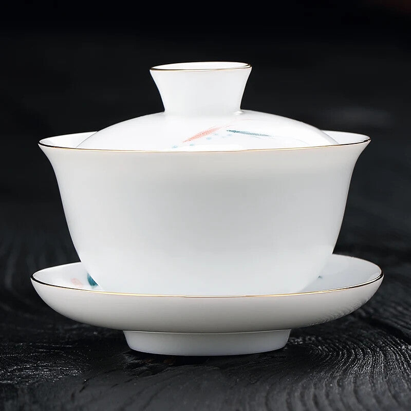 White Porcelain Three-color Gaide Town Tea Goat Fat Jade Bowl
