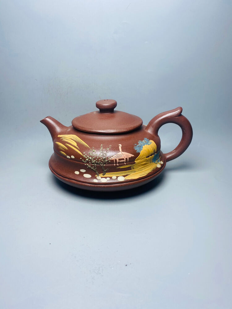 Chinese Yixing Zisha Clay Handmade Exquisite Teapot( 山水泥绘 底款：汪寅仙)