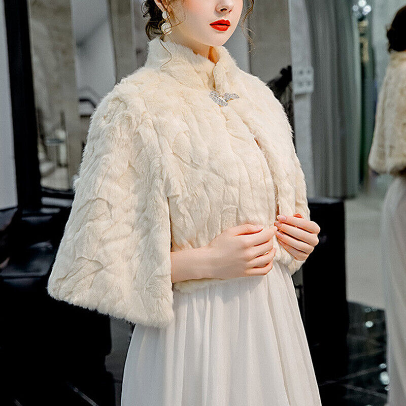 Elegant Women Ladies Faux Fur Wedding Bridal Wrap Shawl Jacket Winter Warm Cloak