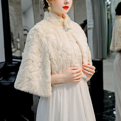 Elegant Women Ladies Faux Fur Wedding Bridal Wrap Shawl Jacket Winter Warm Cloak
