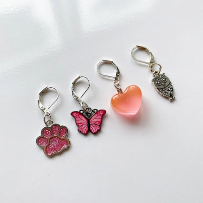 Stitch Markers 4Pcs Enamel Metal Dog Footprints Butterfly Heart Crochet Lock Kit