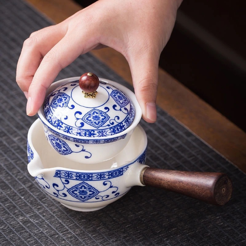 Ceramic Teapot with Wooden Side-handle Pot Household Kung Fu Pottery Teaware