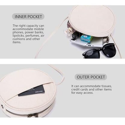 Canvas Small Crossbody Bags for Women Circle 7.87”(L)2.36”(W)7.87”(H), Black