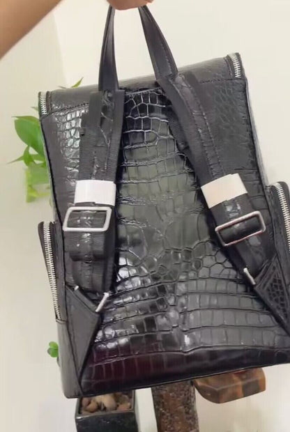 Handcrafted Real Crocodile Belly Leather Men Travel Backpack for 14" Laptop Bag