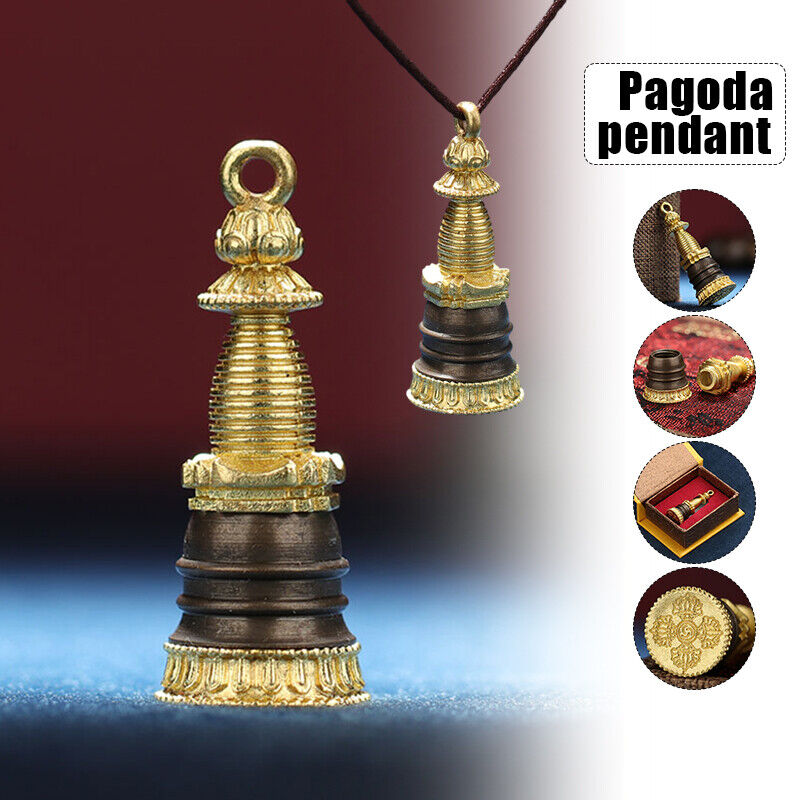 Statue Pagoda Brass Stupa Tower Buddhism Sculpture Pendant Charms Model Decor 1x