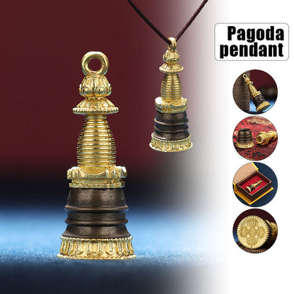 Statue Pagoda Brass Stupa Tower Buddhism Sculpture Pendant Charms Model Decor 1x