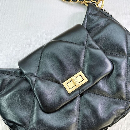 Quilted Lambskin Leather Hobo Purse Shoulder Bag Tote Handbag w/ Chains Fashion