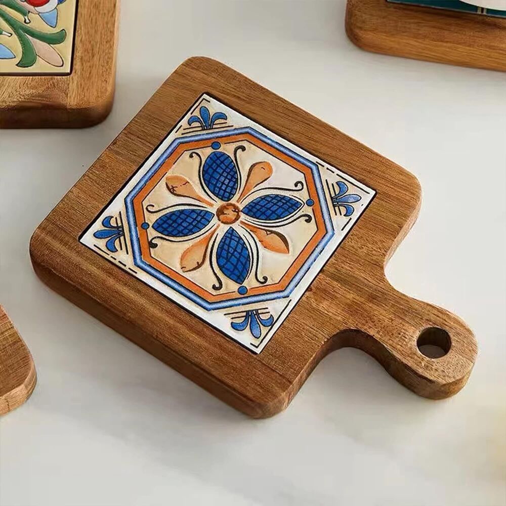 Wooden Inlay Ceramic Tiles Mats Rack High Temperature Trivet Pot Holders Pads