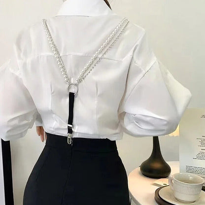 Women Suspenders Pearl Chain Belts Rhinestones Straps Shirt Clothing Decorations