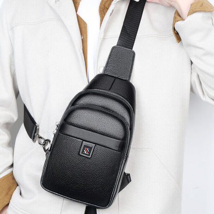 100% Genuine Leather Crossbody Bag Chest Bag Hiking Sling Backpack Shoulder Bag