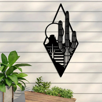 1pc Metal Cactus Art Wall Decor, Metal Wall Decor, Sunset Wall Sign, Wall Art