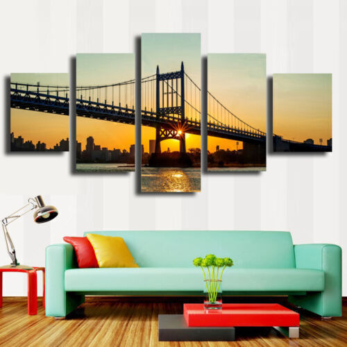 5 Pieces Canvas Wall Art Poster and Print Living Room New York Bridge No Framed