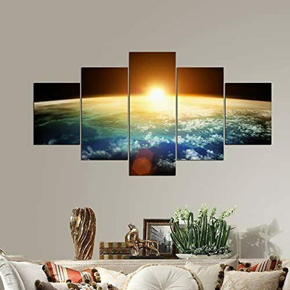 Sunrise over the Earth Space 5 Piece canvas Wall Art Print Poster Home Decor