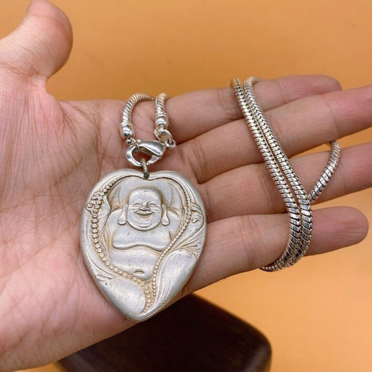 old tibet miao silver hand carving skull Statue necklace noble gift