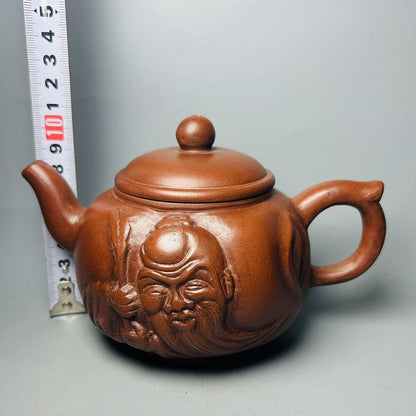 Vintage Chinese Yixing Purple Clay Teapot Zisha Ceremony Carving Figure Teaware