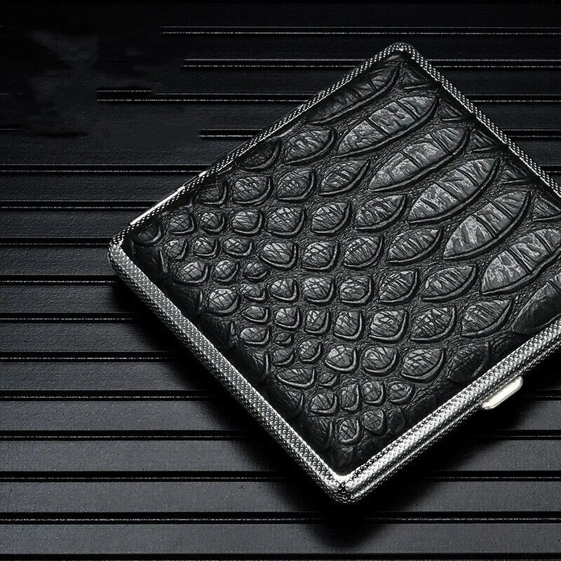 Cigarettes Box Metal Leather Cigars Cases Smoking Accessories Storage 99x94x19mm