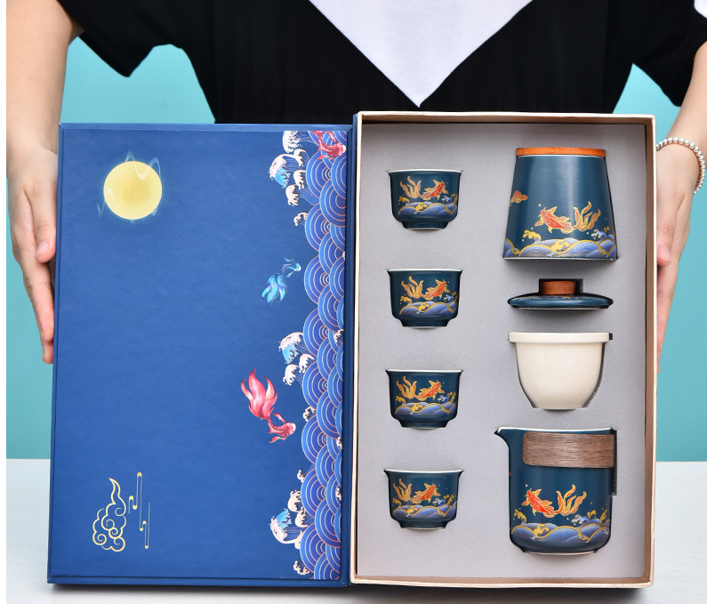 Ceramic Kungfu travel tea set express cup one pot four cups