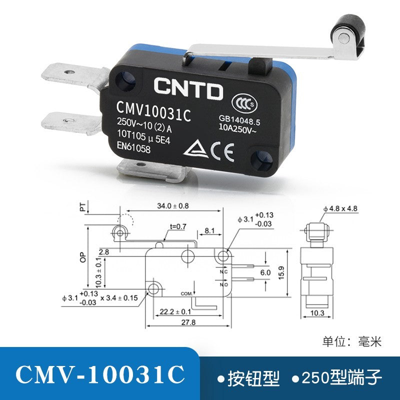 20pcs CNTD Limit Switch CMV10 Micro Button Long Handle Open Limit Sensor Roller