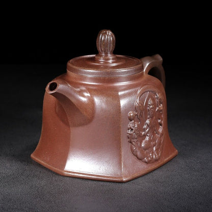 Vintage Chinese Yixing Purple Clay Teapot Zisha Ceramic Carving Guanyin Teaware