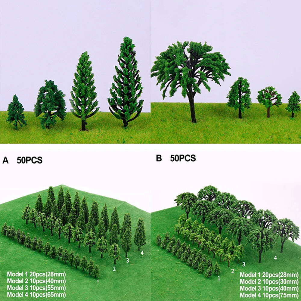 Artificial Miniature Tree 50Pcs Plastic Train Model Scenery Railroad Decorations