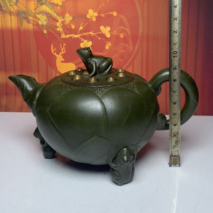 Vintage Chinese Yixing Purple Clay Teapot Zisha Ceramic Frog Lotus Teaware Nice