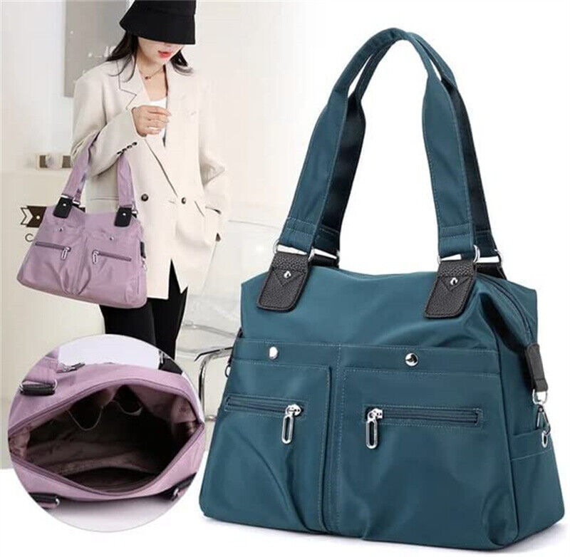 Large Capacity Lightweight Waterproof Multi-Pocket Nylon Shoulder Bag w/Zipper