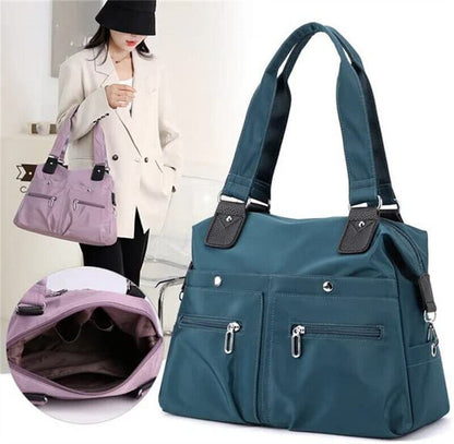Large Capacity Lightweight Waterproof Multi-Pocket Nylon Shoulder Bag w/Zipper