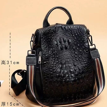 Soft Leather Black Backpack, Desinger Crocodile Print Women's Travel Bag School