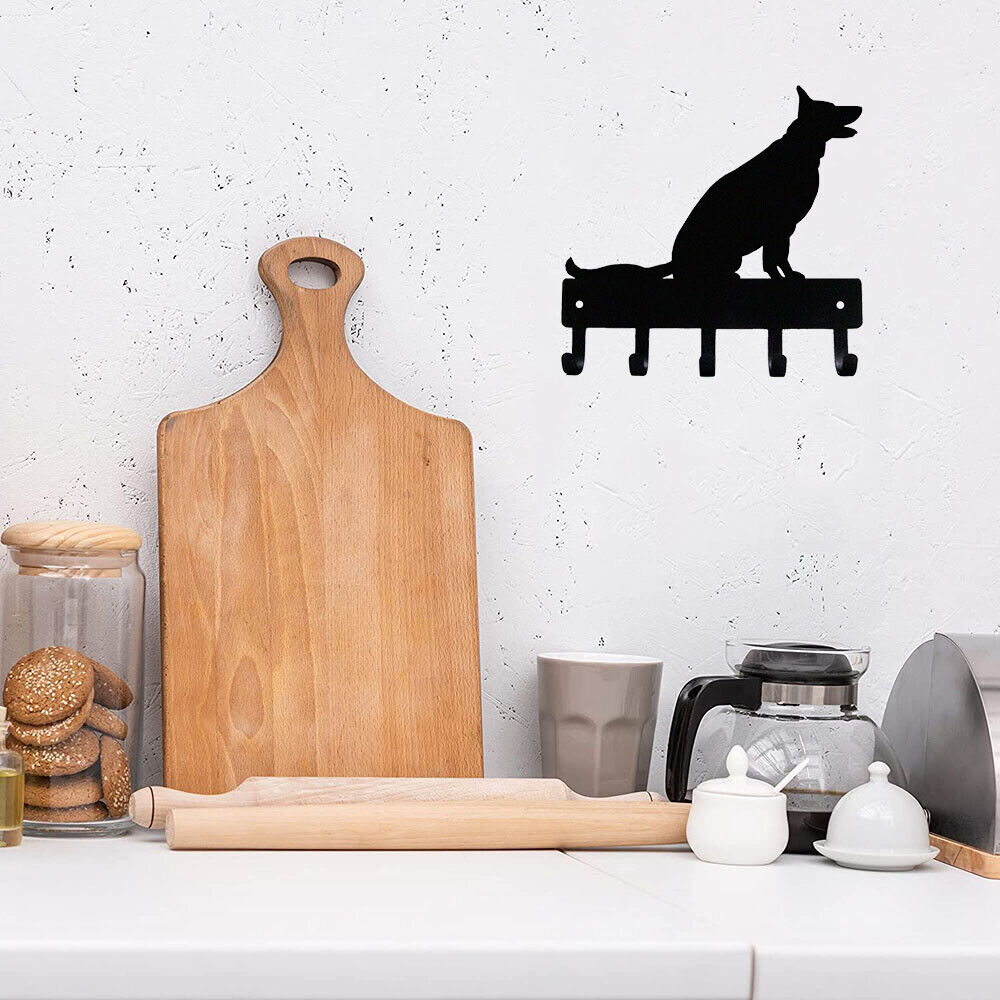 German Shepherd Sitting - Key Rack Dog Leash Hanger-6 inch/9 inch Metal Wall Art