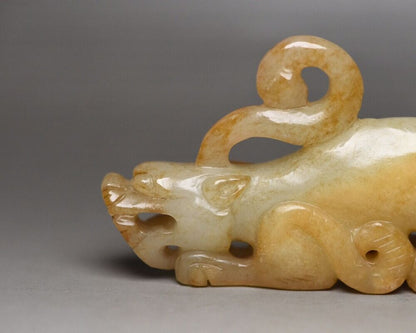 Chinese Natural Hetian Jade Hand Carving Beast Statue Exquisite Figurines Art