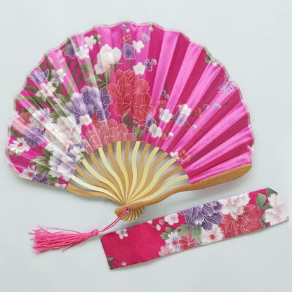 1-Piece Elegant Ladies Silk Flower Hand Folding Fan Japanese Style Wedding Party Props -