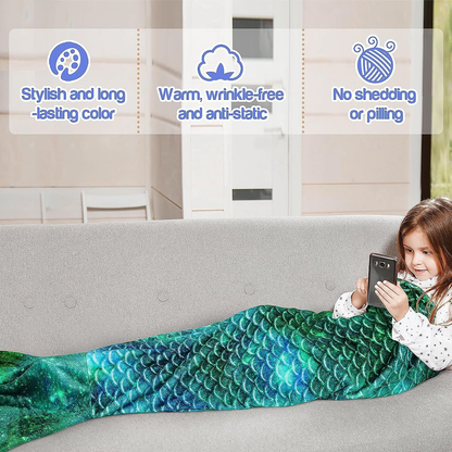 Catalonia Kids Mermaid Tail Blanket, Cozy Sleeping Bag, Aurora Green